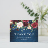 Carte Postale Burgundy Navy Blue Blush Floral Merci (Debout devant)