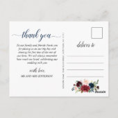Carte Postale Burgundy Navy Blue Blush Floral Merci (Dos)