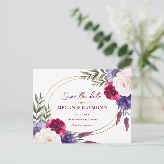 Carte Postale Burgundy Navy Blue & Blush Peony Geo Enregistrer l (Debout devant)