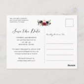 Carte Postale Burgundy Navy Blue Floral Photo Enregistrer la dat (Dos)