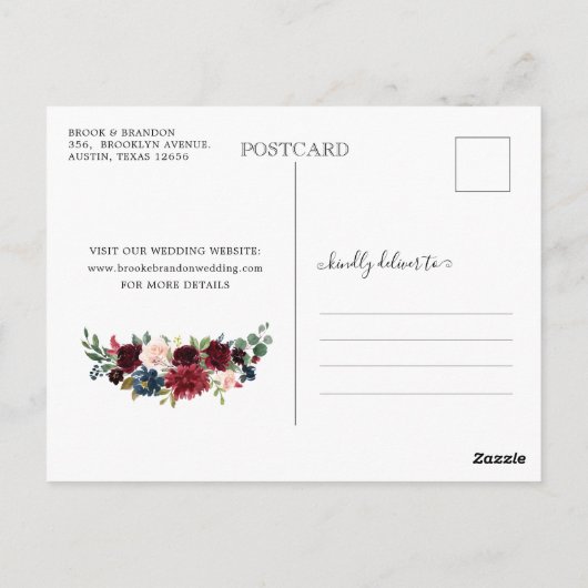 Carte Postale Burgundy Navy Blush Floral Calendrier Enregistrer  (Dos)