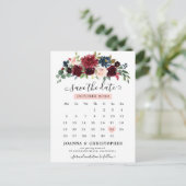Carte Postale Burgundy Navy Blush Floral Enregistrer la date (Debout devant)