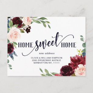 Carte Postale Burgundy Navy Blush Floral Moving Faire-part