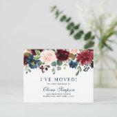 Carte Postale Burgundy Navy Blush Floral Moving Faire-part (Debout devant)