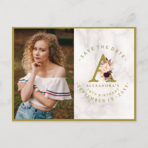 Carte Postale Burgundy Pink Floral Photo Anniversaire Enregistre