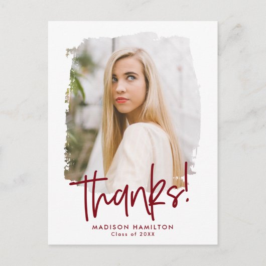 Carte Postale Burgundy Preppy Script Photo Graduation Merci (Devant)