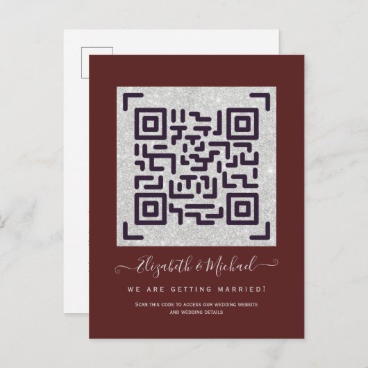 Carte Postale BURGUNDY QR SCANNING CODE Mariage Détails du site (Devant / Derrière)