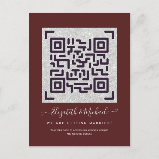 Carte Postale BURGUNDY QR SCANNING CODE Mariage Détails du site (Devant)