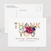 Carte Postale Burgundy Red Peony Marine Blue Anniversaire Merci (Devant / Derrière)