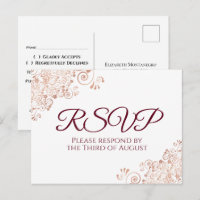 Burgundy & Rose Gold Dentelle Blanc Mariage RSVP