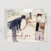 Carte Postale Burgundy Script 4 Photo Collage Mariage Merci (Devant / Derrière)