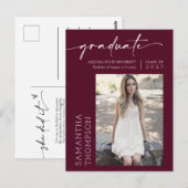 Carte Postale Burgundy Script Minimal Elle L'A Fait Photo Gradua (Devant / Derrière)