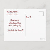 Carte Postale Burgundy Script moderne Mariage photo Merci (Dos)