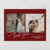 Carte Postale Burgundy Script moderne Mariage photo Merci (Devant)