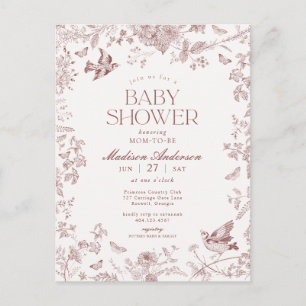 Carte Postale Burgundy Toile Français Floral Baby shower