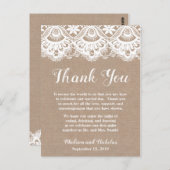 Carte Postale Burlap Dentelle Mariage Emplacement Paramètre Merc (Devant / Derrière)