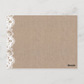 Carte Postale Burlap Dentelle Mariage Emplacement Paramètre Merc (Dos)