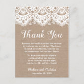 Carte Postale Burlap Dentelle Mariage Emplacement Paramètre Merc (Devant)