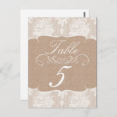 Carte Postale Burlap & Lace Imprimer Mariage Numéro de tableau C (Devant / Derrière)