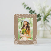 Carte Postale Burlap Lace Lights Photo Graduation Merci (Debout devant)