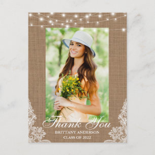 Carte Postale Burlap Lace Lights Photo Graduation Merci