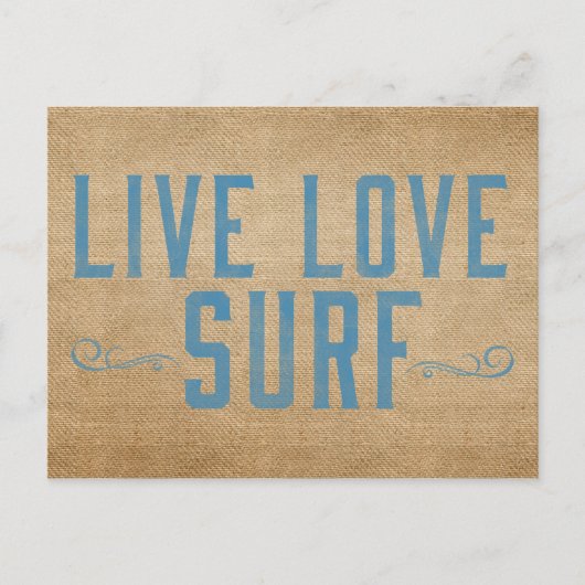 Carte Postale Burlap Live Love Surf (Devant)