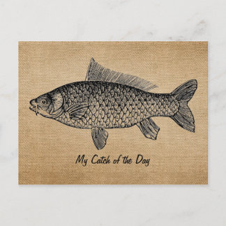 Carte Postale Burlap Poisson Vintage Catch of the Day
