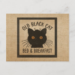Carte Postale Burlap Vieux Chat Noir Petit Déjeuner