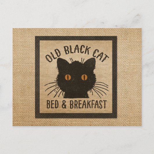 Carte Postale Burlap Vieux Chat Noir Petit Déjeuner (Devant)