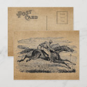 Carte Postale Burlap Vintage Horse Racing (Devant / Derrière)