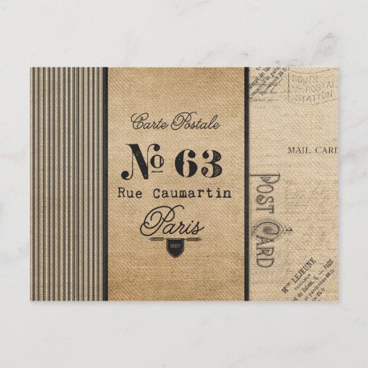 Carte Postale Burlap vintage Paris (Devant)