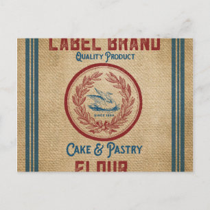 Carte Postale Burlap Vintage Pâtisserie Sac de farine de gâteau