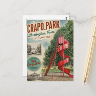 Carte Postale Burlington, Iowa Crapo Park toboggan rouge rétro