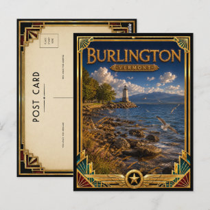 Carte Postale Burlington Vermont Art Déco vintage Âge d'or