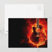 Carte Postale Burning Guitar, Orange Flames Music Rock Band (Devant / Derrière)