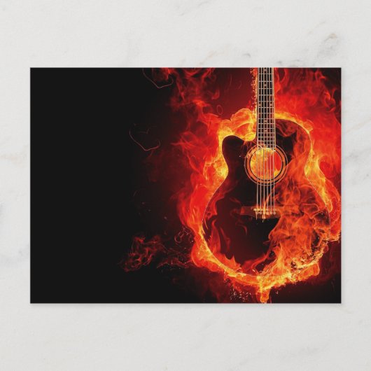 Carte Postale Burning Guitar, Orange Flames Music Rock Band (Devant)