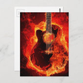 Carte Postale Burning Guitar, Orange Flames Music Rock Band (Devant / Derrière)