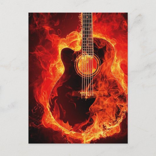 Carte Postale Burning Guitar, Orange Flames Music Rock Band (Devant)