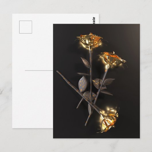 Carte Postale Burning Roses – Golden Elegance (Devant / Derrière)