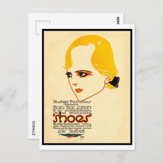 Carte Postale Burton Rice pour le film "Chaussures", 1916 (Devant / Derrière)