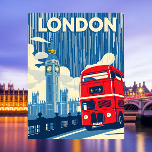 Carte Postale Bus à impériale rouge emblématique de Londres UK
