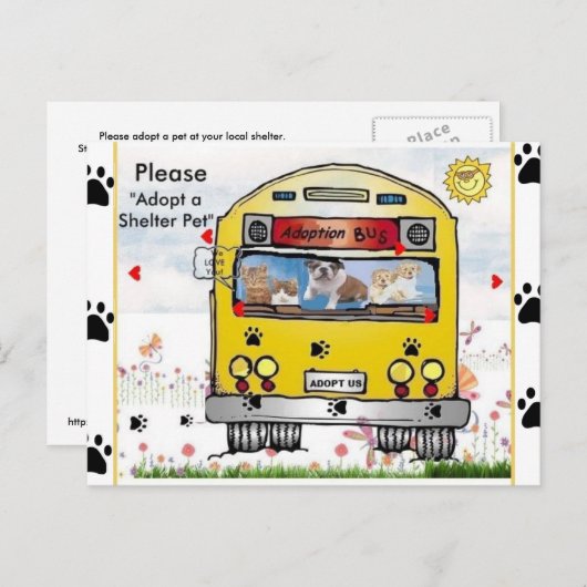 Carte Postale Bus d'adoption pour chat et chien (Devant / Derrière)