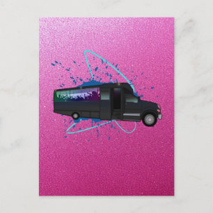 Carte Postale Bus de fête Rose Paillettes Glamour Vie nocturne