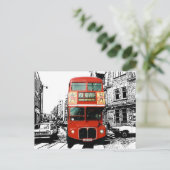 Carte Postale Bus Retro Londres sur Arrière - plan noir blanc (Debout devant)