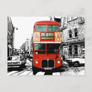 Carte Postale Bus Retro Londres sur Arrière - plan noir blanc