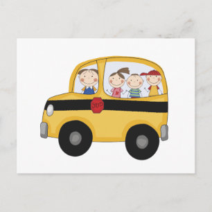 Carte Postale Bus scolaire avec T-shirts et cadeaux pour enfants