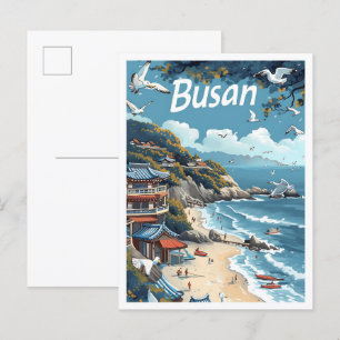 Carte Postale Busan Corée du Sud Illustration de voyage d'art Vi