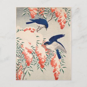 Carte Postale Bush et Fly Catchers en neige par Ohara Koson