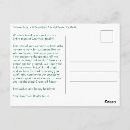 Carte Postale Business Corporate Christmas Holiday CUSTOM Photo (Dos)