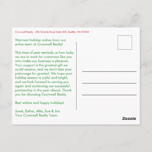 Carte Postale Business Corporate Christmas Holiday CUSTOM Photo (Dos)